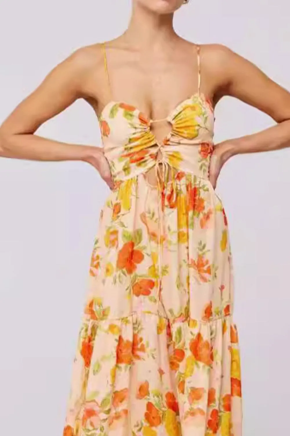 Floral Print Tie Front Tiered Maxi Dress, image 11