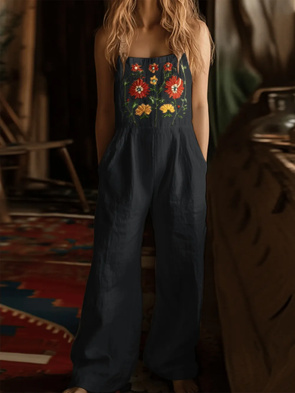 Floral Embroidered Wide Leg Jumpsuit, image 23