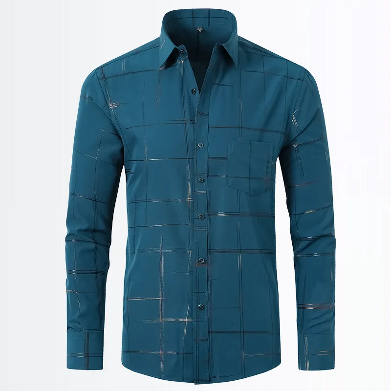 Men's Geometric Pattern Long Sleeve Button-Down Shirt, image 9