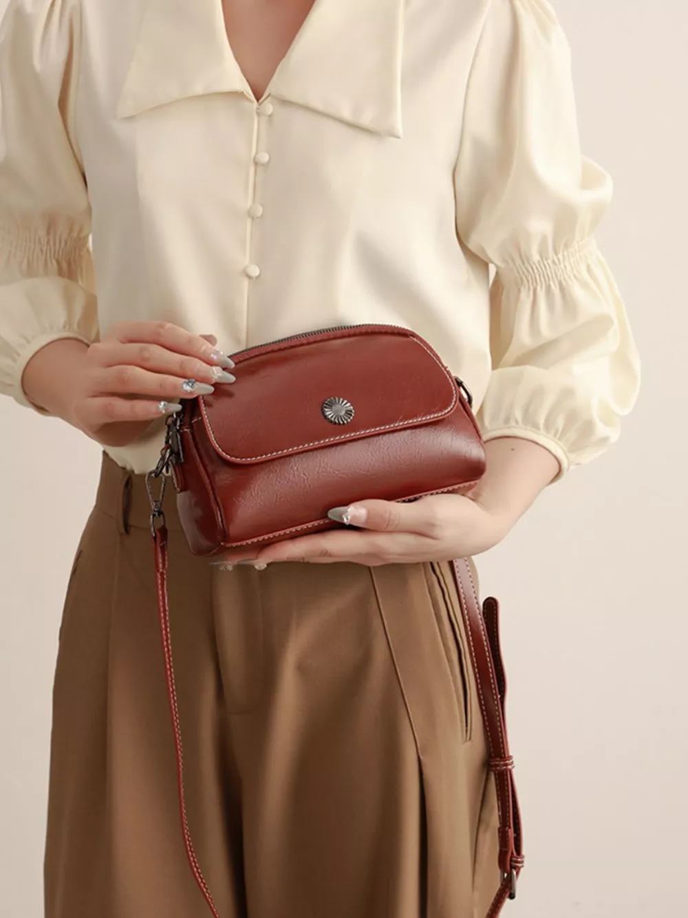 PU Leather Crossbody Bag with Metal Emblem Detail, image 3