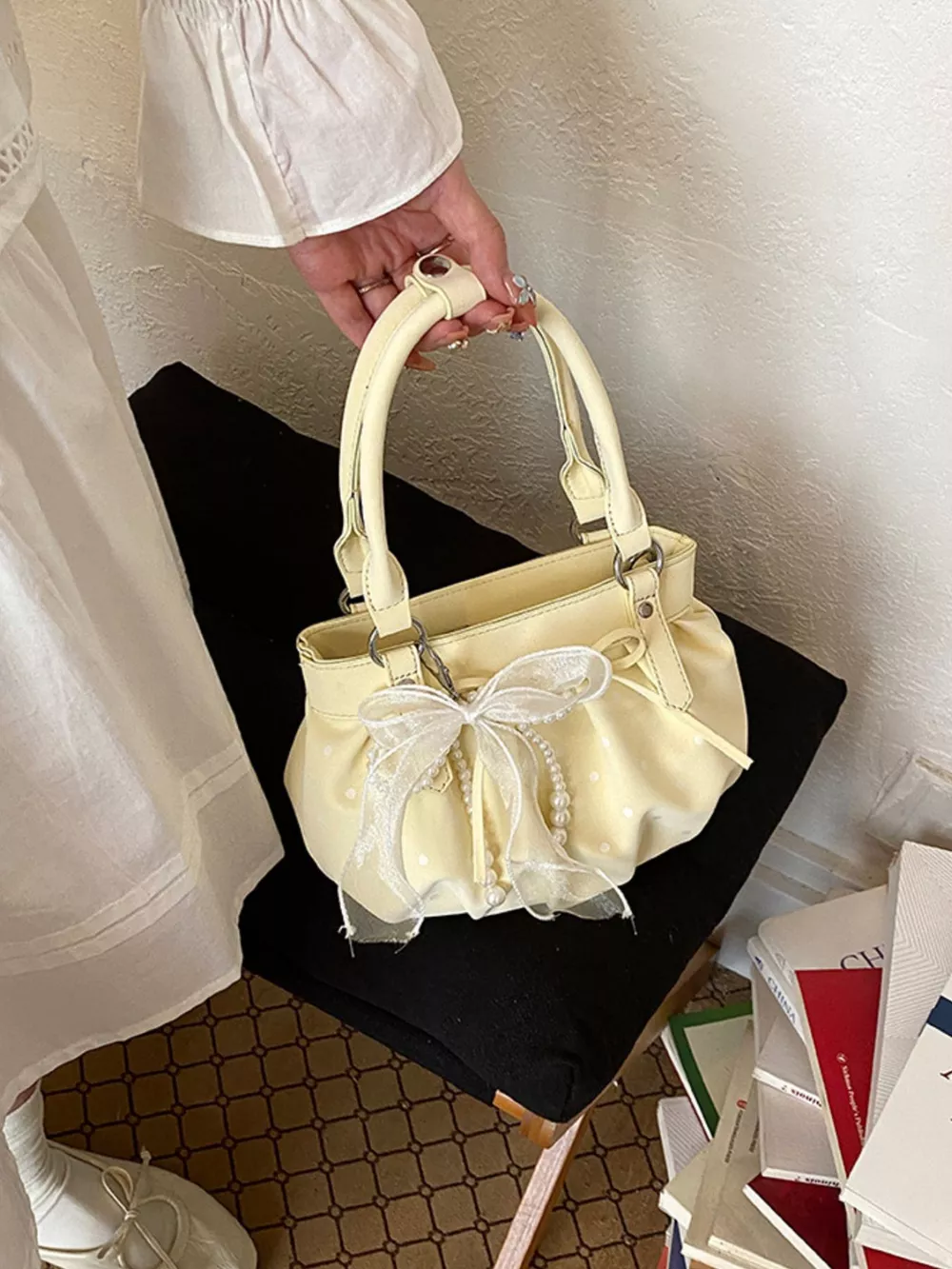 Ruched PU Leather Handbag, image 4