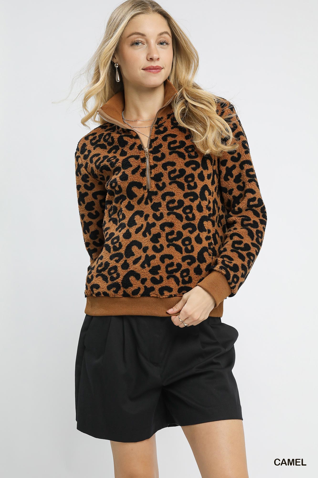 Leopard Print Quarter-Zip Sweatshirt, image 2