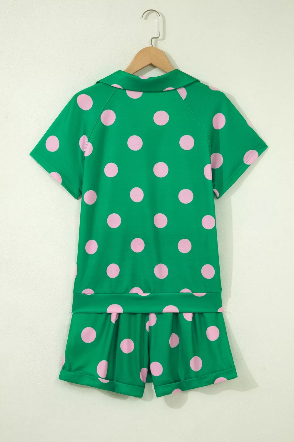 Polka Dot Print V Neck Tee Short Set, image 3