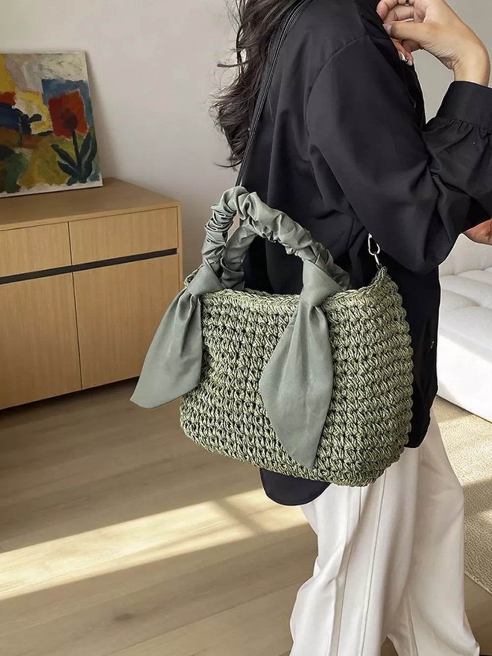 Woven Ruched Handle Crossbody Bag, image 5
