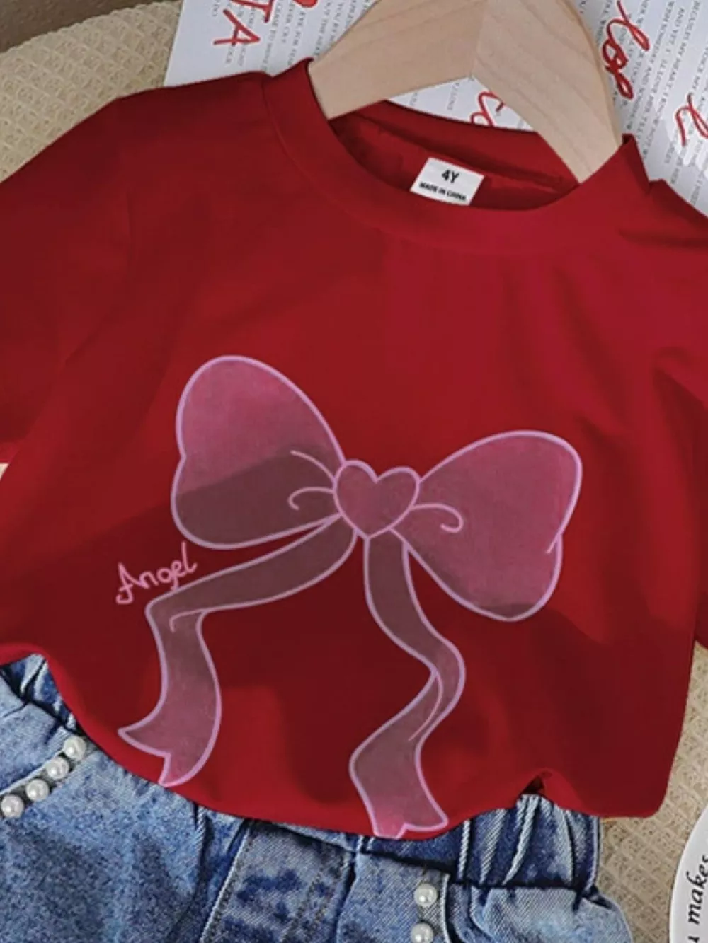 Children's Bowknot T-shirt and Denim Shorts Set, image 14
