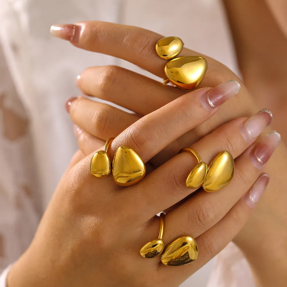 18K Gold-Plated Irregular Bypass Ring, image 5