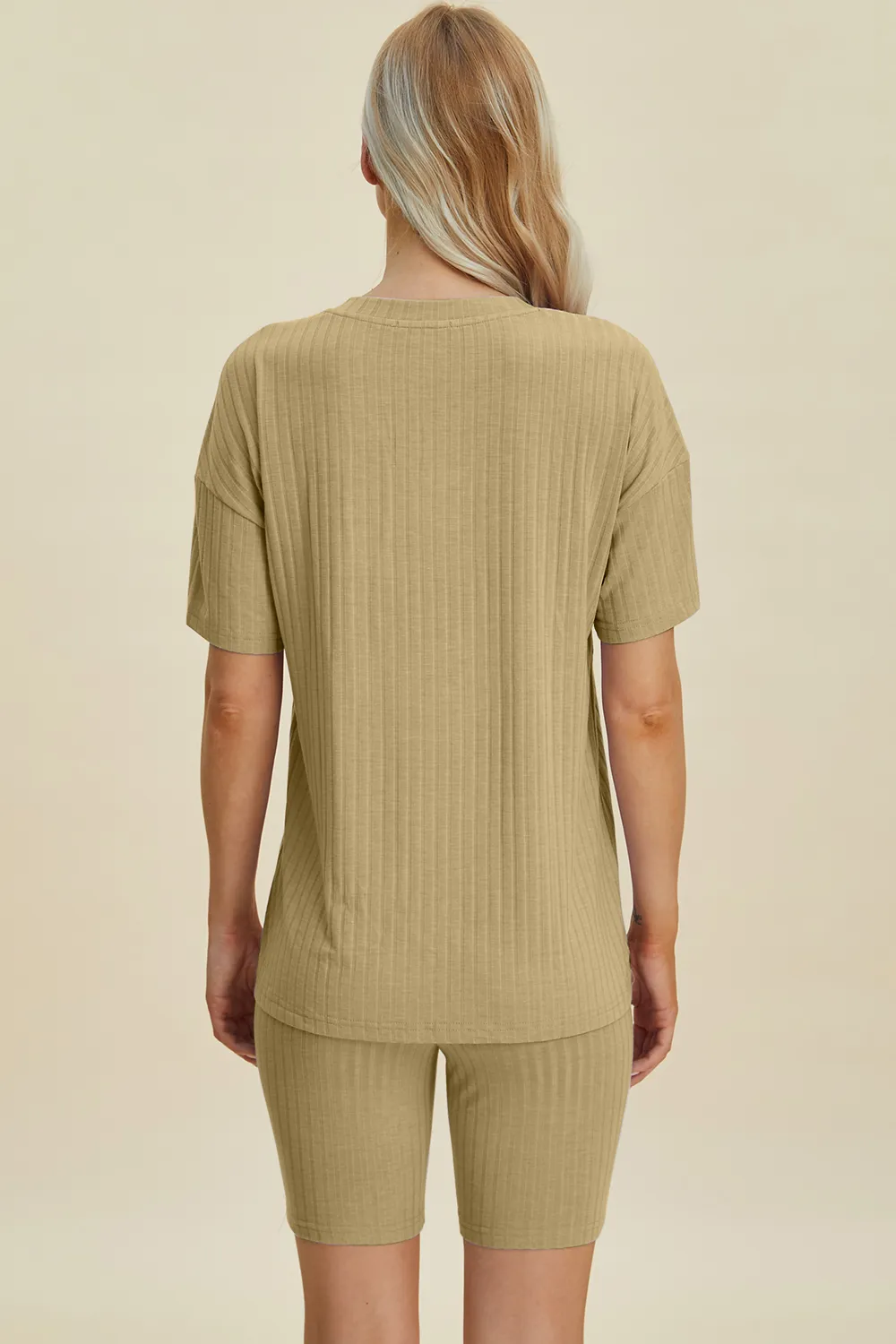 Full Size Ribbed V-Neck Short Sleeve Top and Shorts Set, image 35