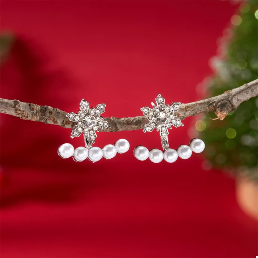 Christmas Snowflake Pearl Earrings, image 5