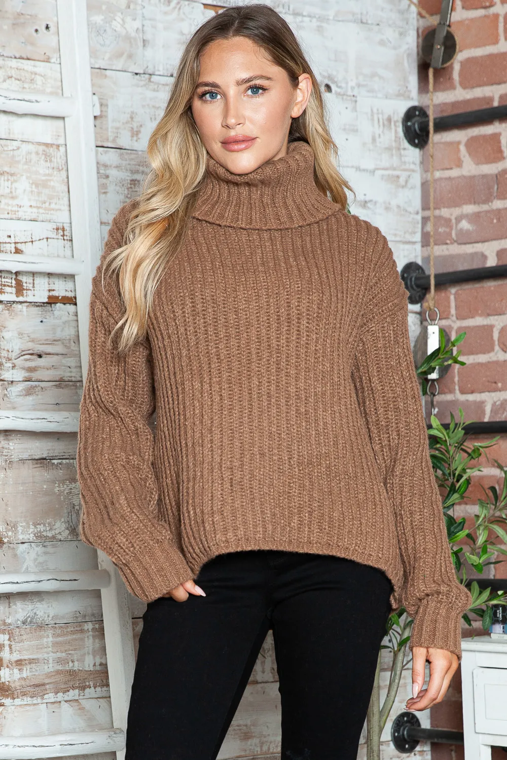 Turtleneck Dropped Shoulder Pullover Sweater, image 5