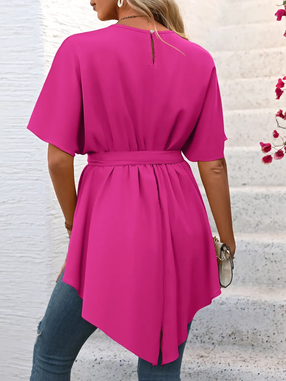 Tied Round Neck Half Sleeve Blouse, image 12