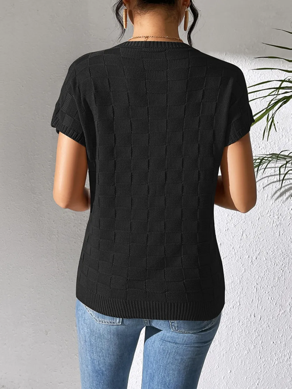 Round Neck Short Sleeve Knit Top, image 5