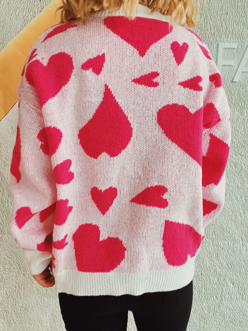 Heart Round Neck Long Sleeve Sweater, image 2