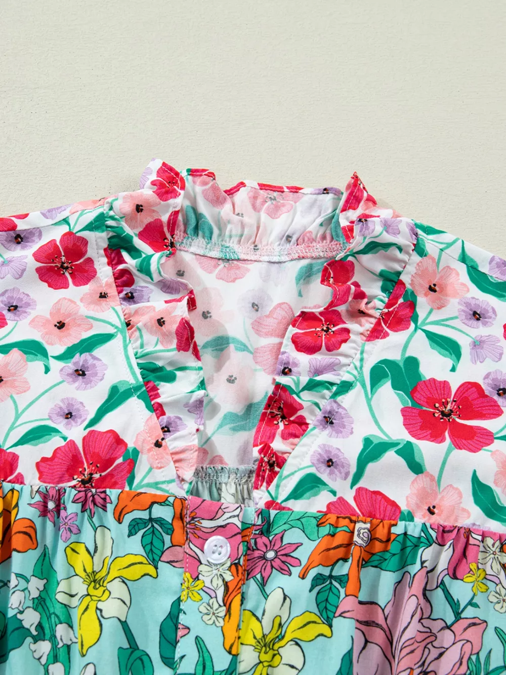 Floral Print Split Neck Button Front Flutter Sleeve Blouse, image 7