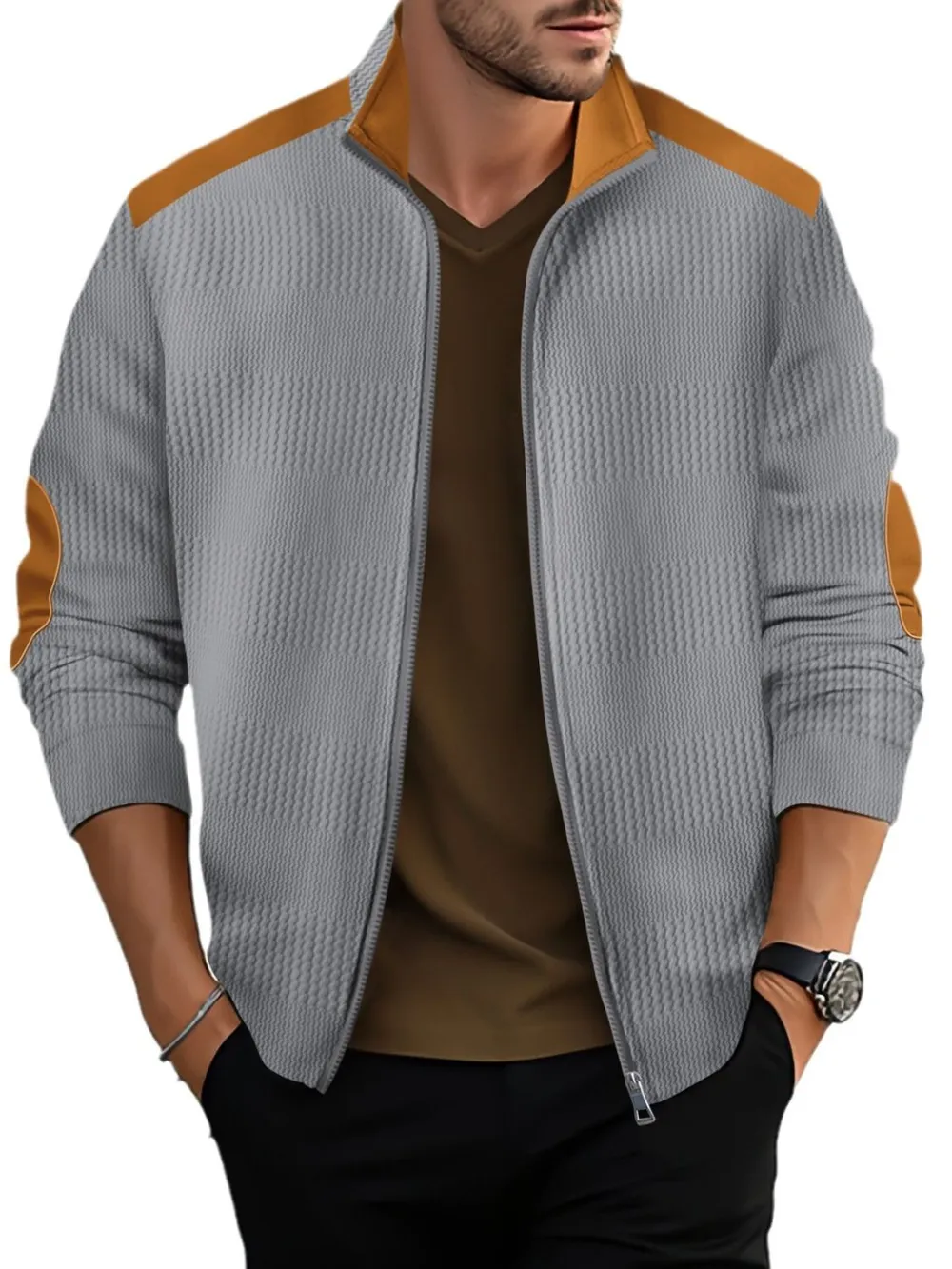 Men's Full Size Zip Up Long Sleeve Top Plus Size, image 6
