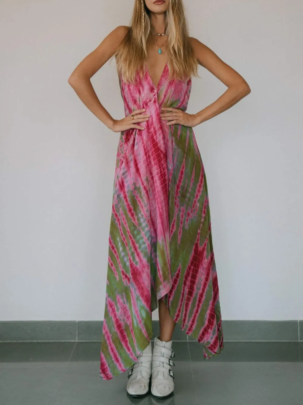 Backless Printed Halter Neck Maxi Dress