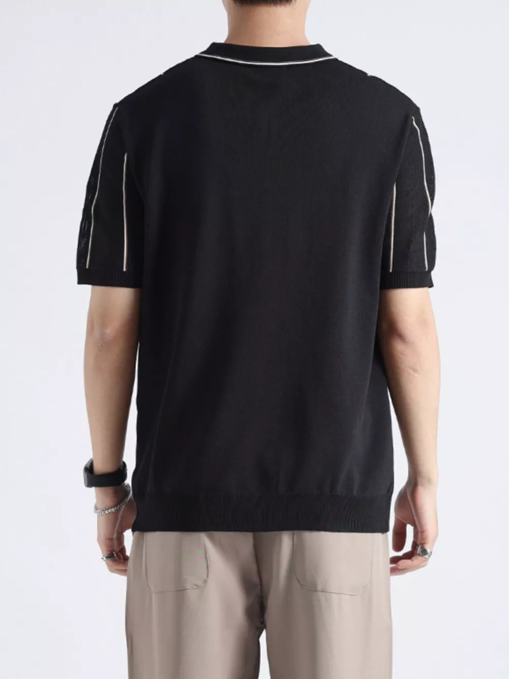Men's Plus Size Striped Knit Short Sleeve Polo, image 5