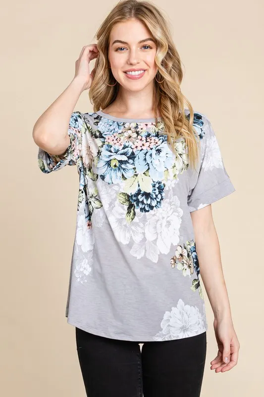 Floral Round Neck Short Sleeve T-Shirt, image 2