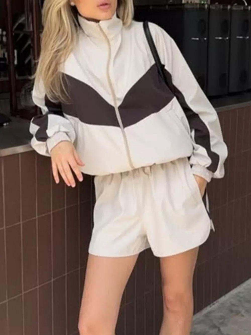 Color Block Zip Up Outerwear and Shorts Set, image 4