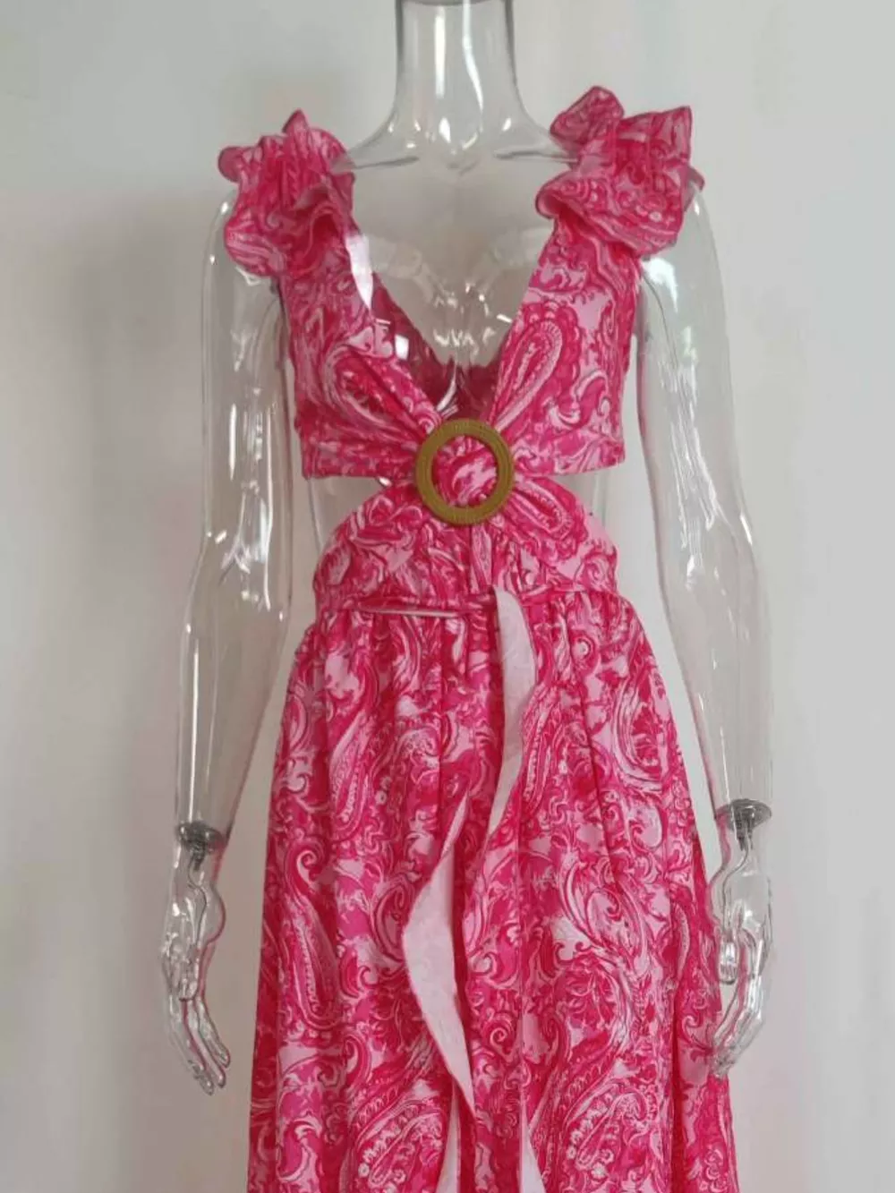 Full Size Ruffled Cutout V-Neck Maxi Dress Plus Size, image 8