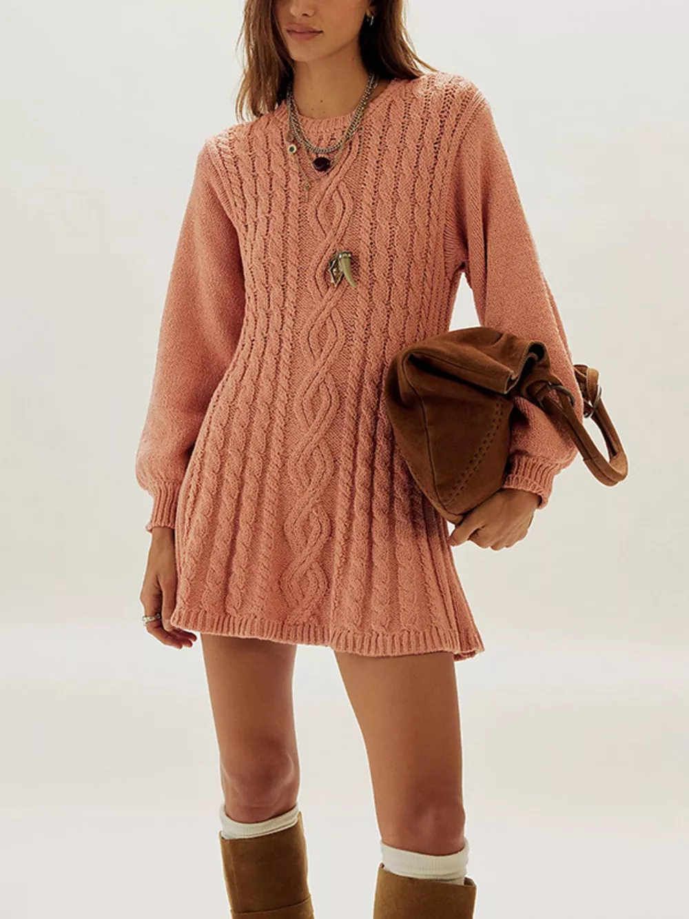 Cable Knit Sweater Mini Dress, image 7