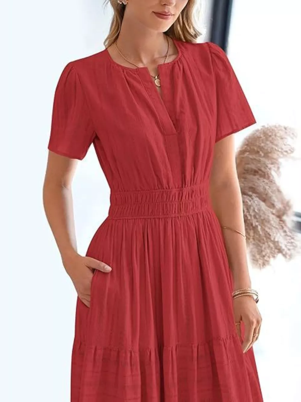 Full Size Short Sleeve Tiered Midi Dress Plus Size, image 13