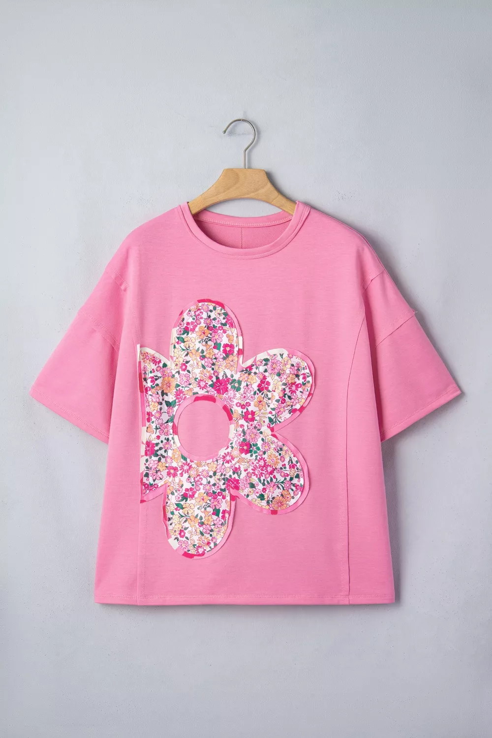Flower Patched Round Neck Tunic T-Shirt, image 6