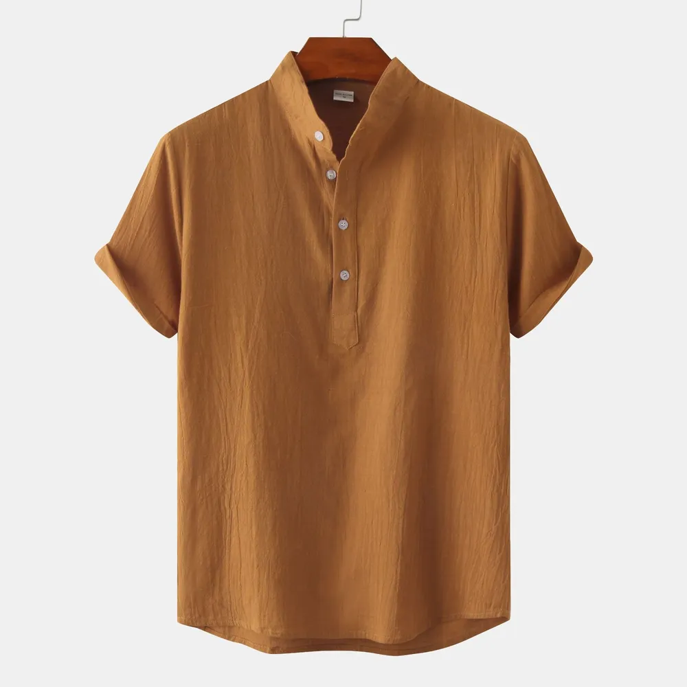 Men's Mandarin Collar Short Sleeve Henley Shirt, image 10