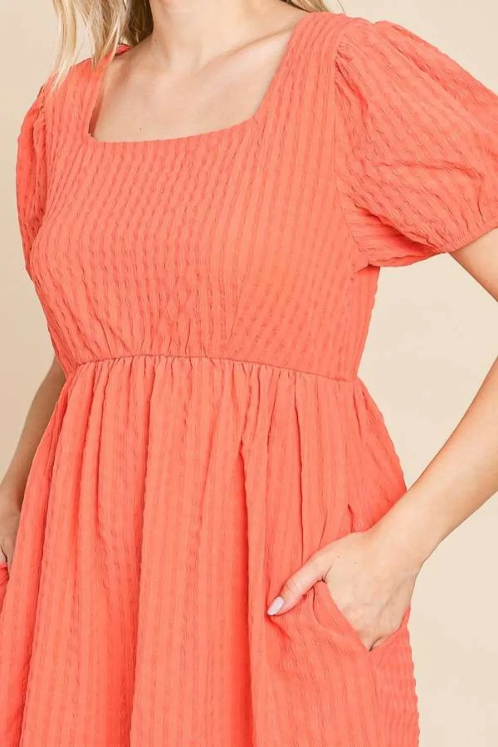 Textured Square Neck Short Sleeve Dress, image 4