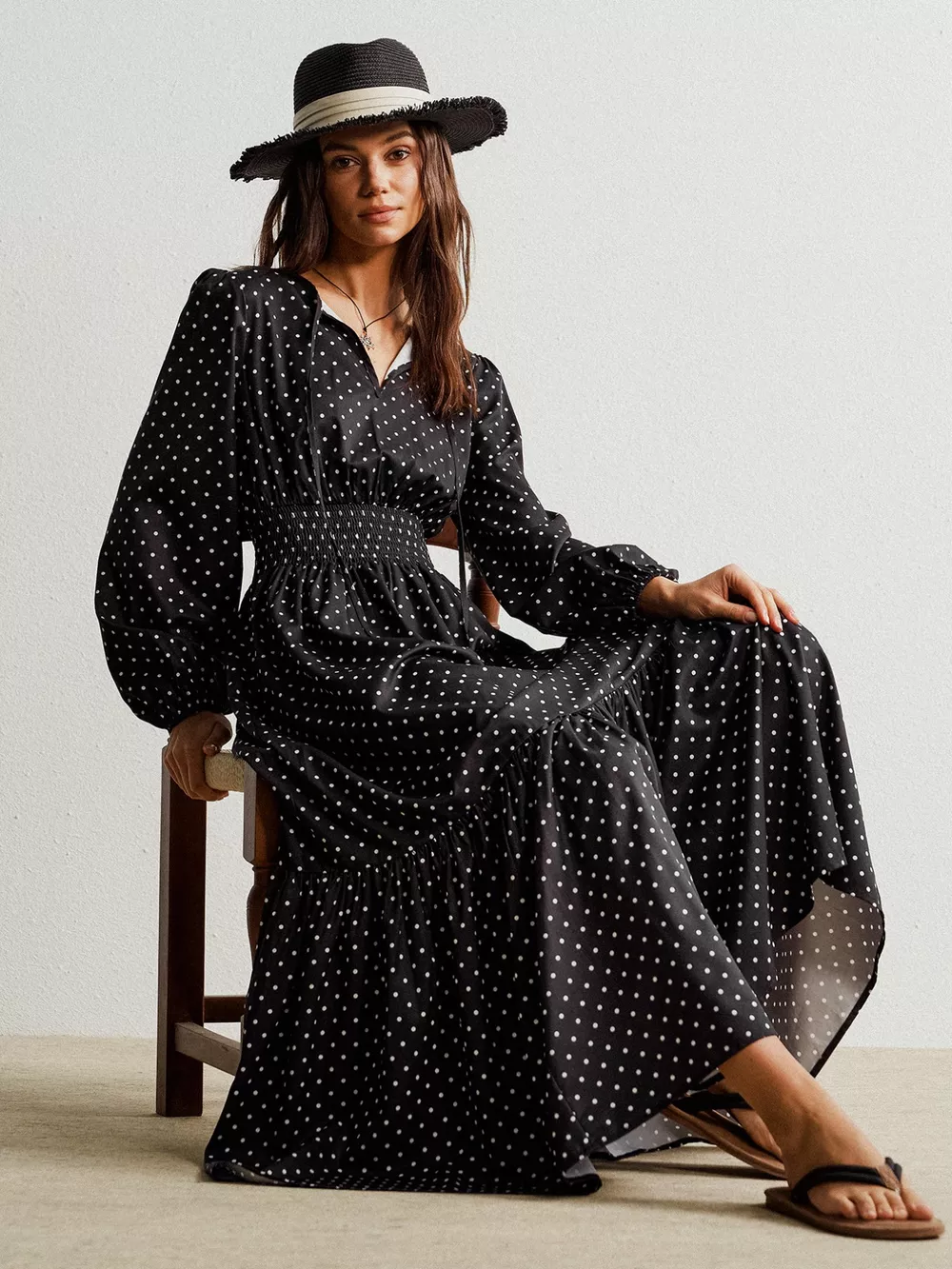 Polka Dot Long Sleeve Maxi Dress, image 10