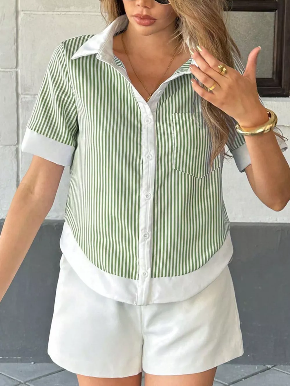 Striped Button-Down Short Sleeve Shirt, image 11