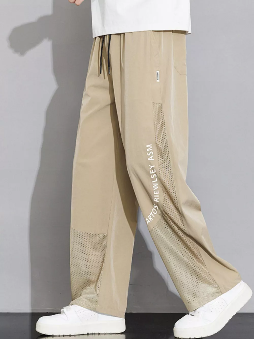 Men's Plus Size Drawstring Wide Leg Mesh Panel Pants, image 7