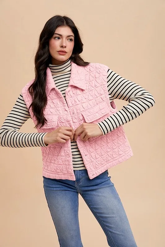 Texture Quilted Snap Down Vest Coat, image 7