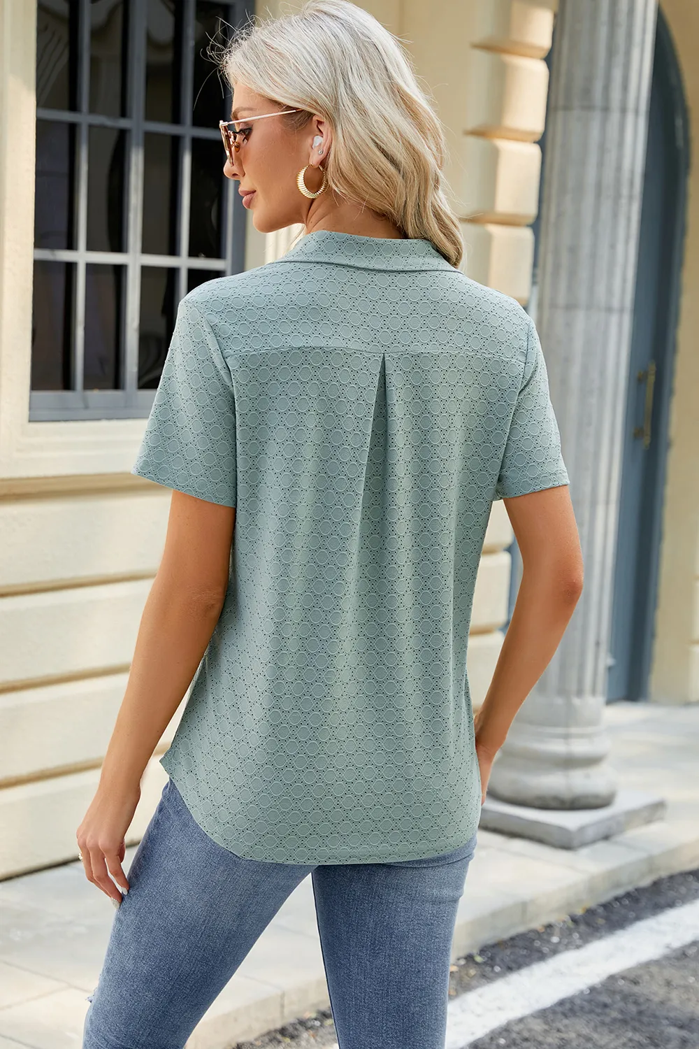 Pocketed Johnny Collar Short Sleeve Blouse, image 28