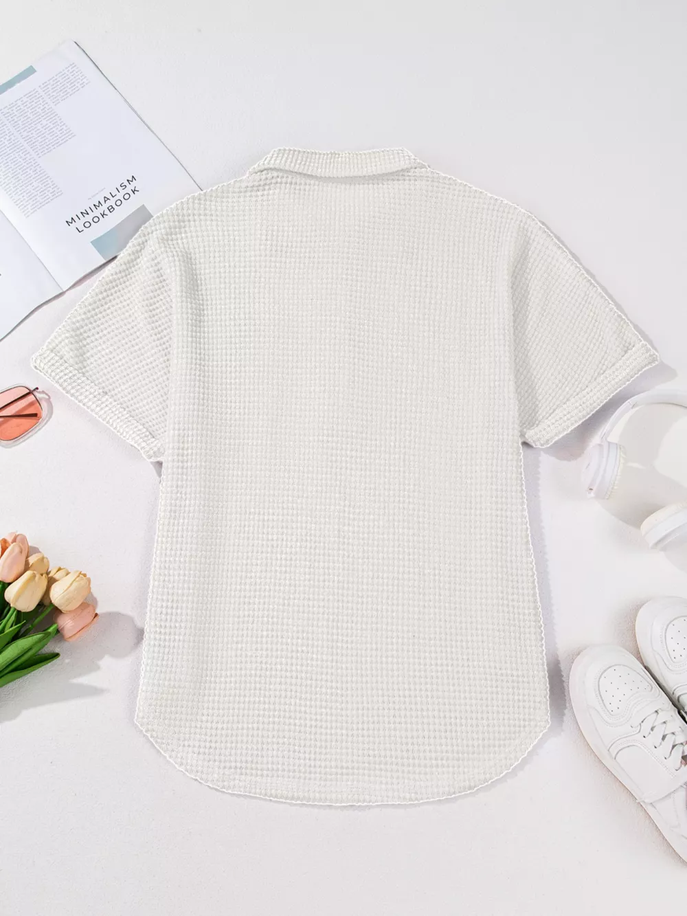 Waffle Knit Button Detail Top, image 17