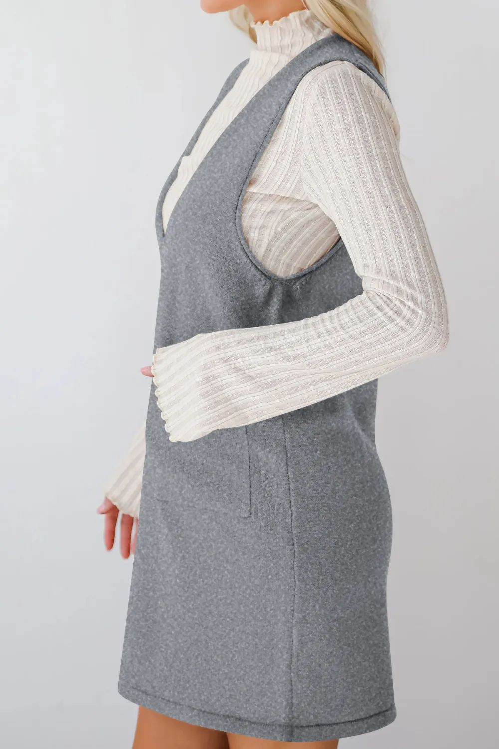 Pocketed V-Neck Mini Sweater Overall Dress, image 24