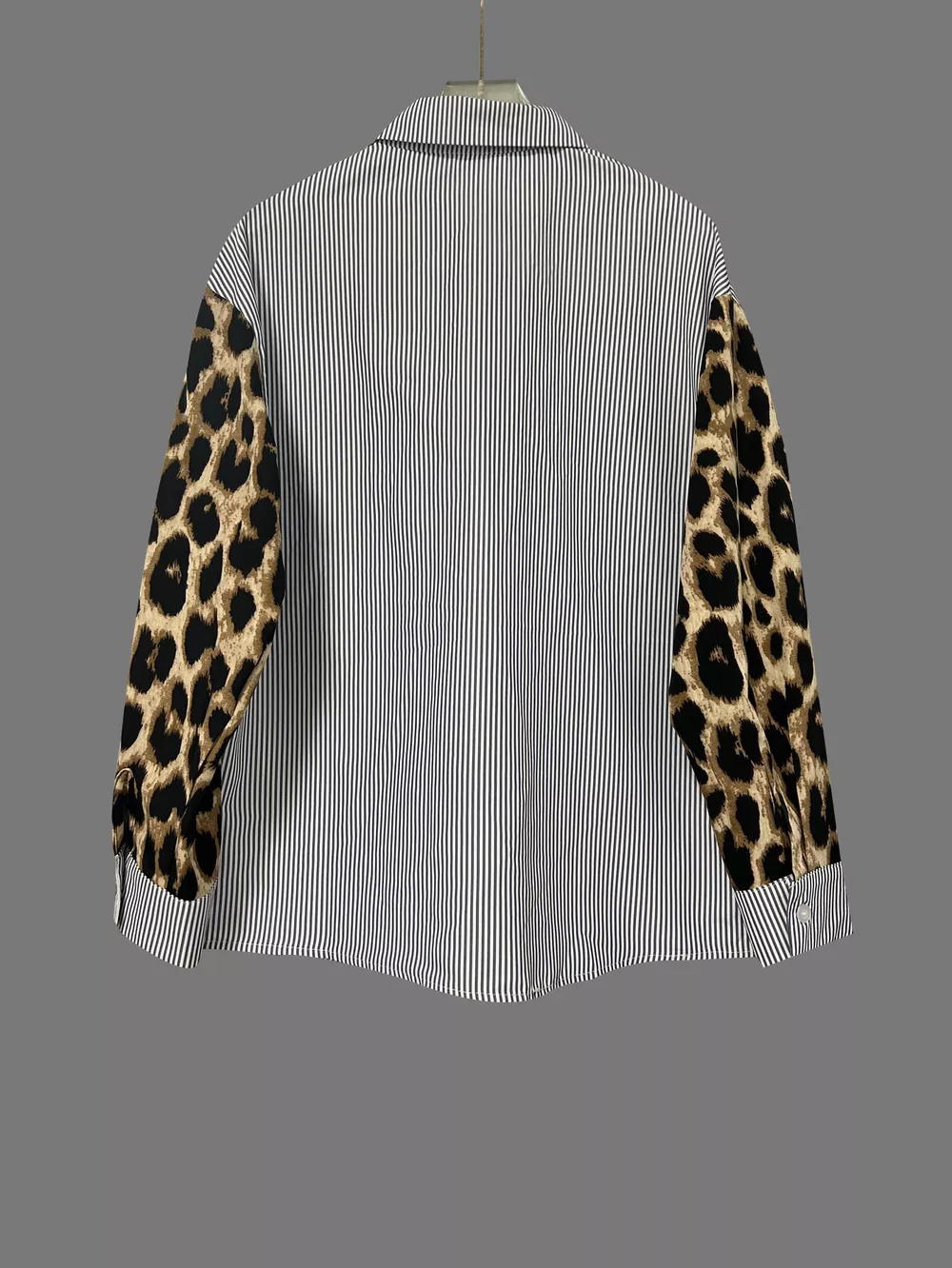 Striped & Leopard Print Button Up Shirt, image 7