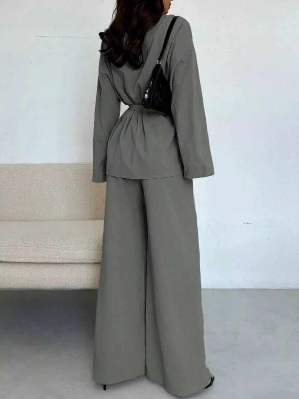 Textured Tie Waist Top and Wide-Leg Pants Set, image 20