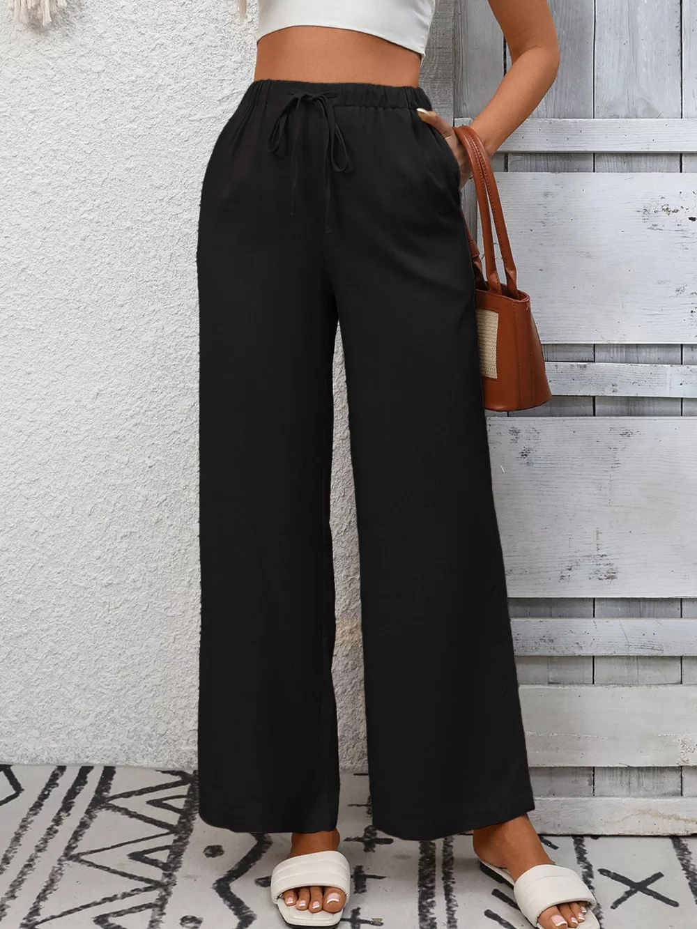 Drawstring High Waist Wide Leg Pants, image 20