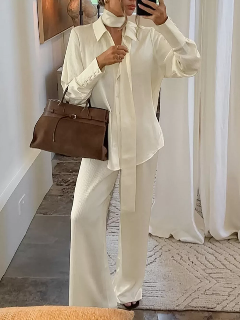 Texture Shirt and Wide-Leg Pants Set, image 6