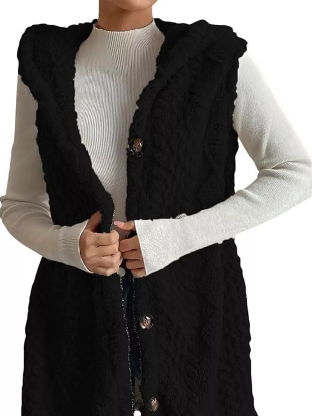 Button-Down Sherpa Hooded Vest Coat, image 11