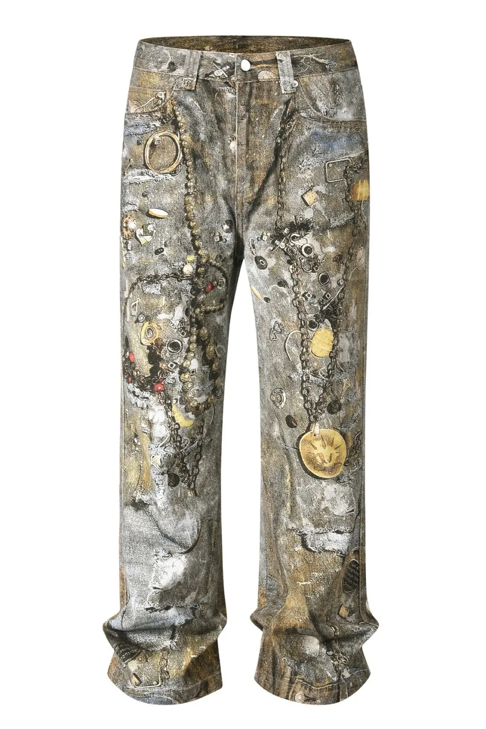 Men's Wide Straight Printed Jeans with Pockets, image 4