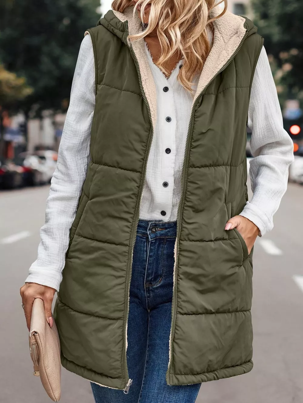 Full Size Hooded Sherpa-Lined Puffer Vest Coat Plus Size, image 15