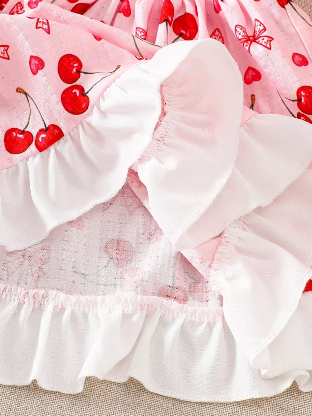 Children's Cherry Print Ruffle Trim Dress, image 6