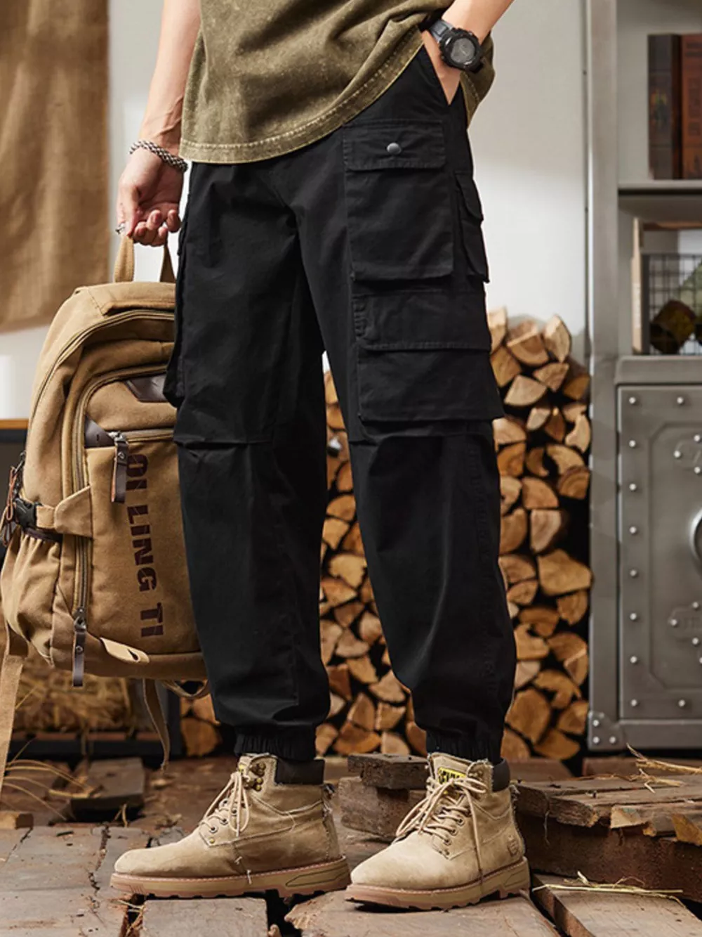 Men's Plus Size Relaxed Fit Multi-Pocket Cargo Pants, image 2
