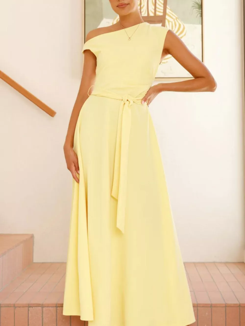 Single Shoulder Tie Waist Maxi Dress, image 16