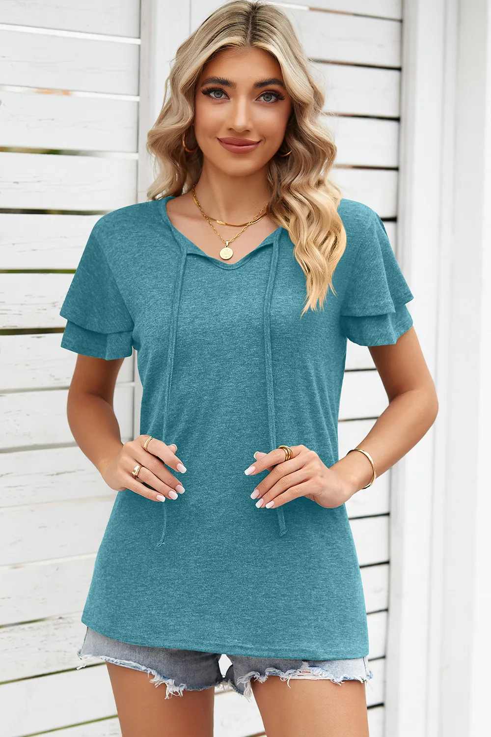 Tie Waist Flutter Sleeve Blouse, image 11