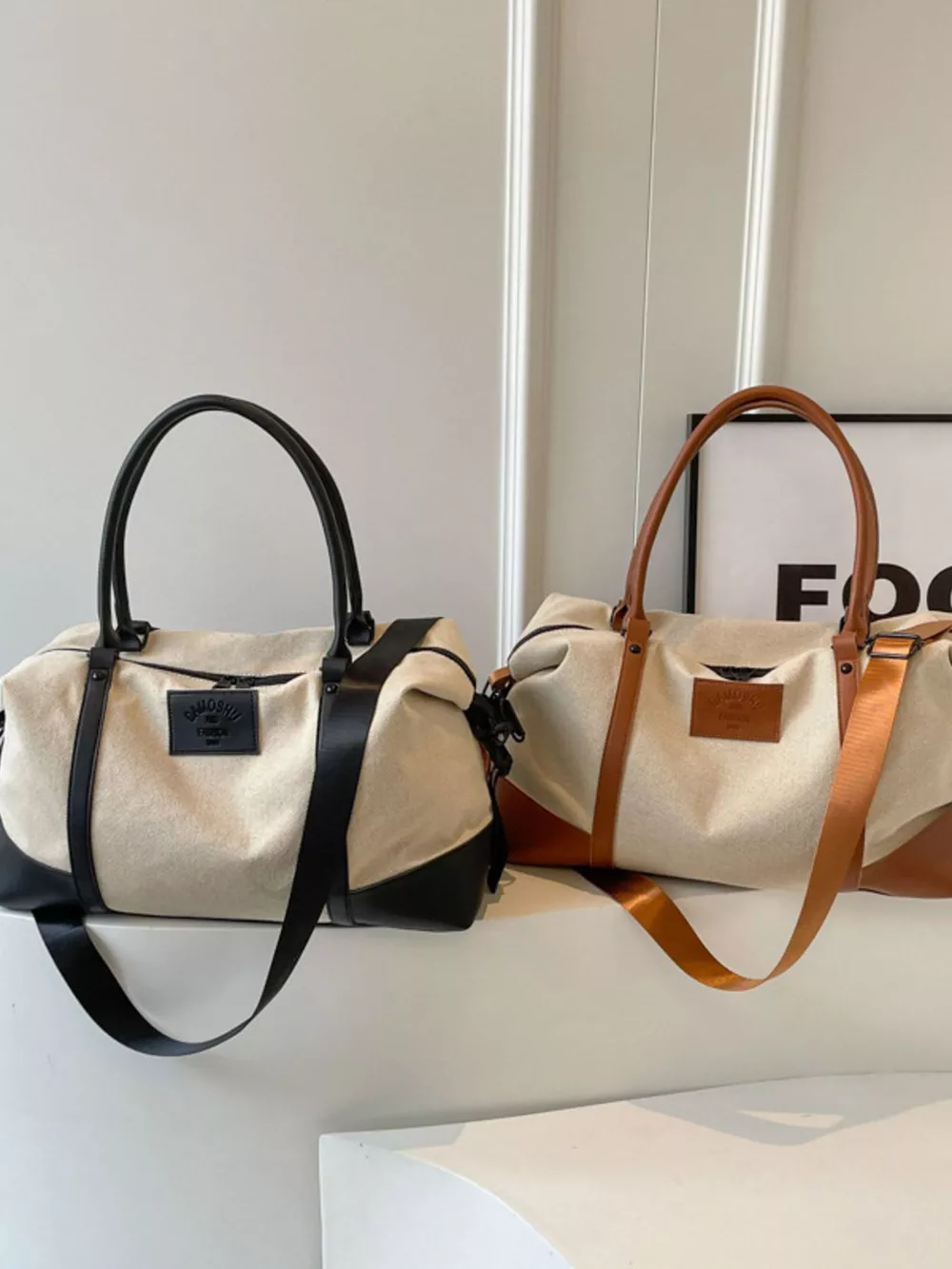 Canvas Leather Trim Travel Bag, image 2
