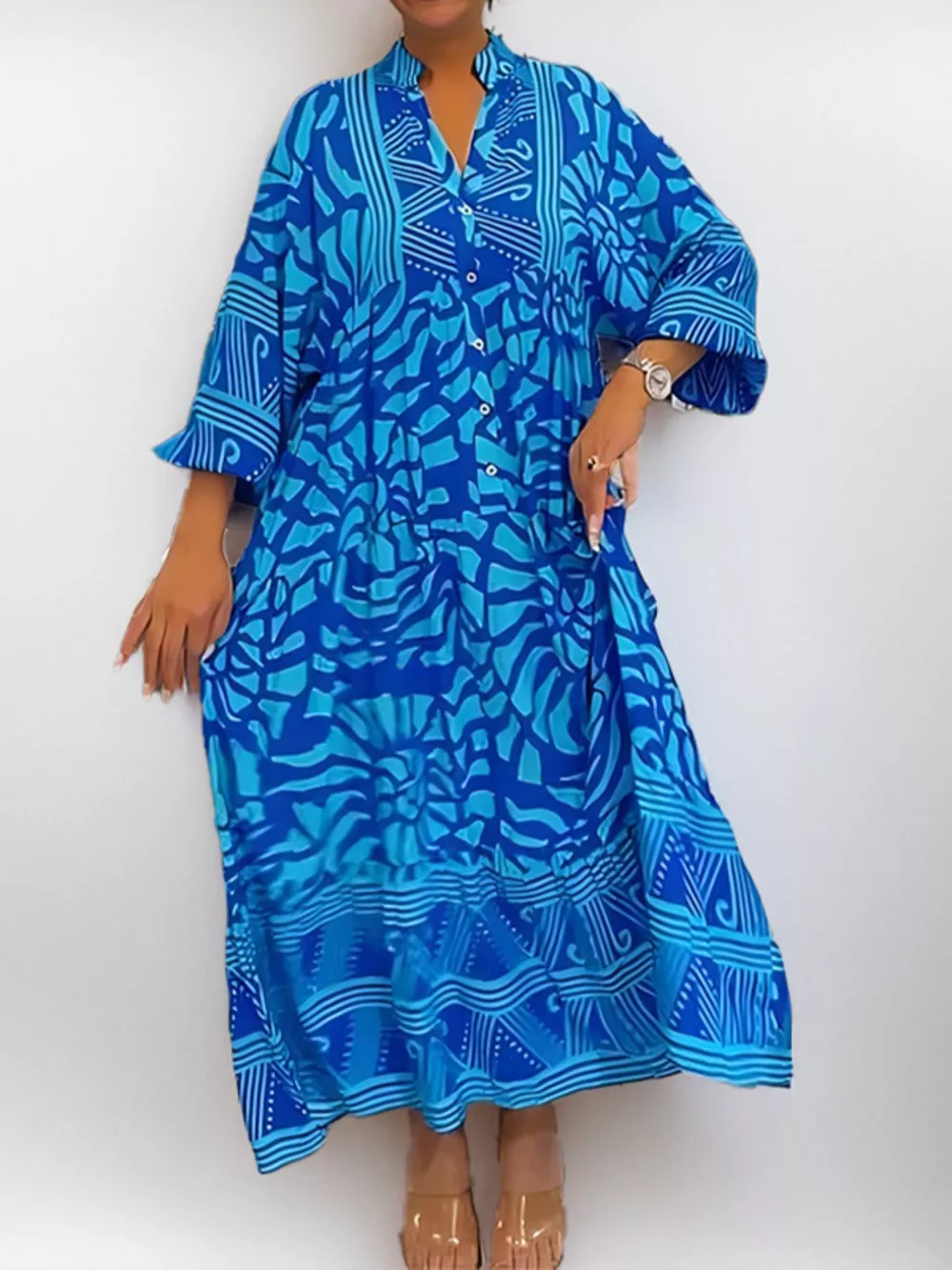 Printed Button Front Midi Dress, image 13