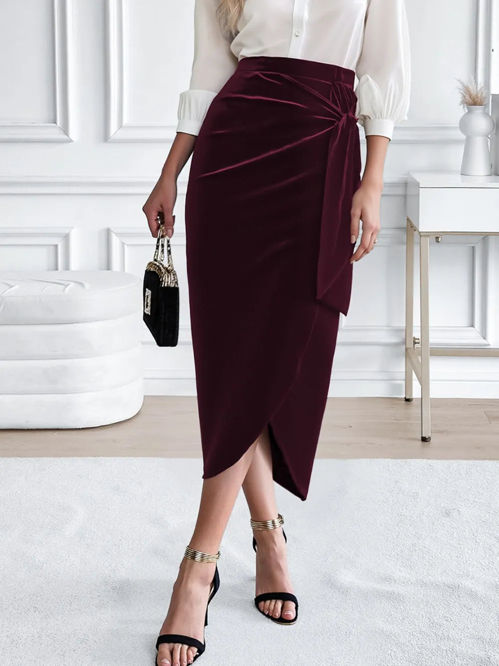 Side Tied Velvet Skirt, image 4