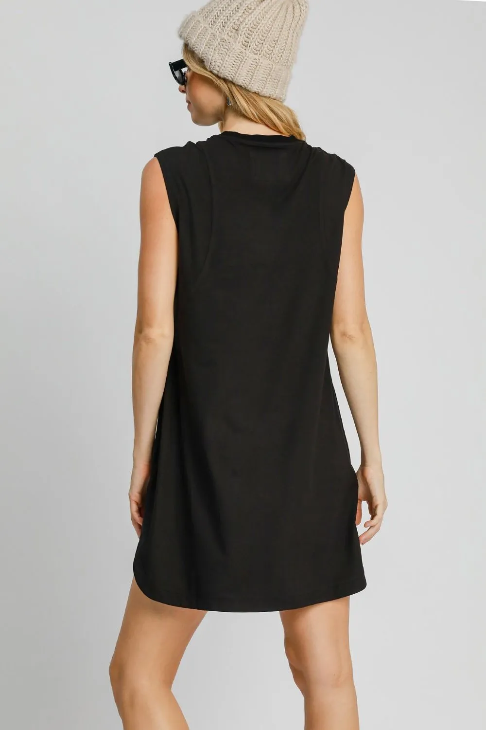 Round Neck Sleeveless High-Low Curved Hemline Mini Dress, image 2